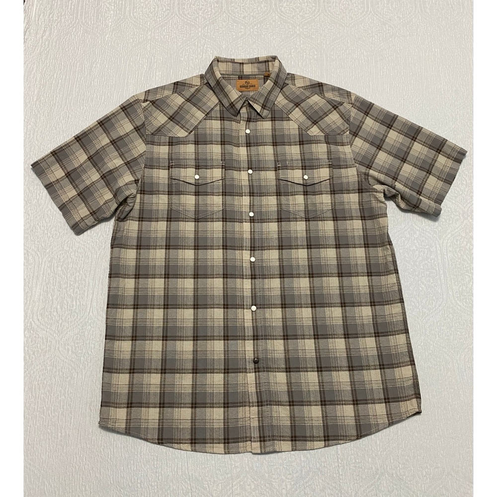 RH Redhead Ranch Western Pearl Snap Short Sleeve Shirt Men's Size XL Brown Plaid